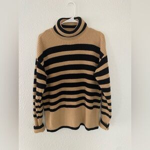 Cabi winter turtleneck Striped Black and Tan Sweater